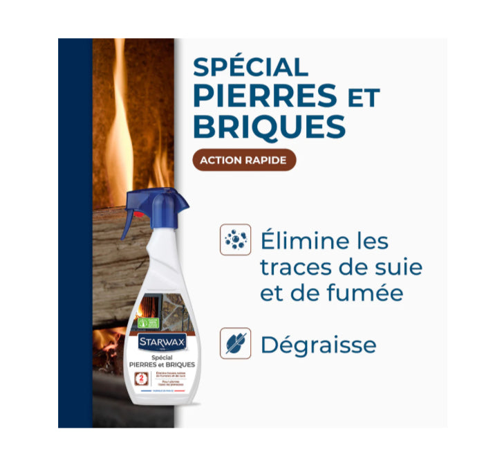 Nettoyant pierres et briques pour cheminée – Élimine efficacement les traces de suie et de fumée