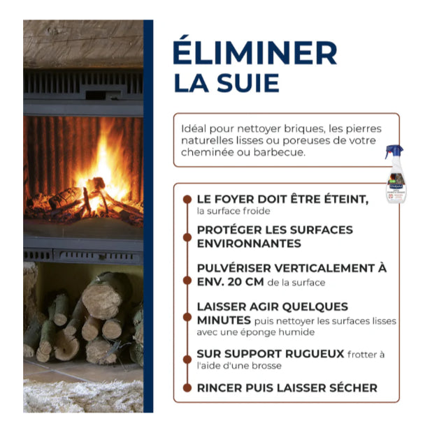 Nettoyant pierres et briques pour cheminée – Élimine efficacement les traces de suie et de fumée